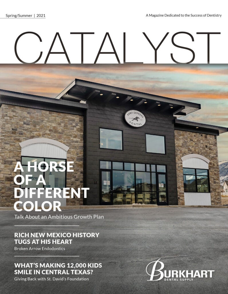 Catalyst Fall/Winter 2021 cover. Featuring a photograph of Dr. Samantha Mize of Bitesize Pediatric Dentistry in Anchorage, Alaska.